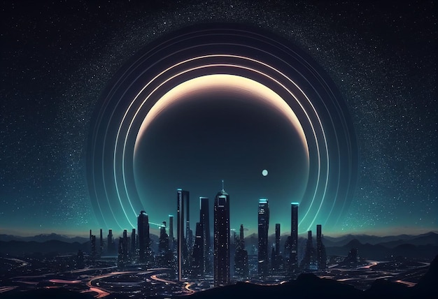 Kostenloses Foto saturn im himmel bei nacht hintergrund-asset-spiel 2d futuristische generative ki