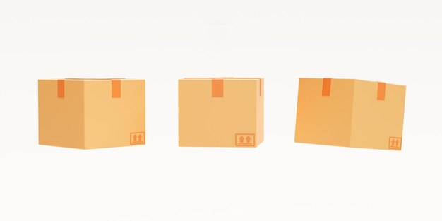 Satz Kartonstapel von Kisten Lieferung Transport Logistikkonzept auf weißem Hintergrund 3D-Rendering-Illustration