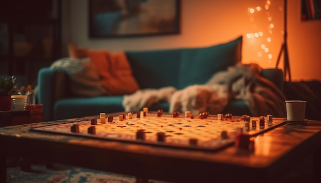 Kostenloses Foto schach spielen auf einem bequemen sofa drinnen, generiert von ki
