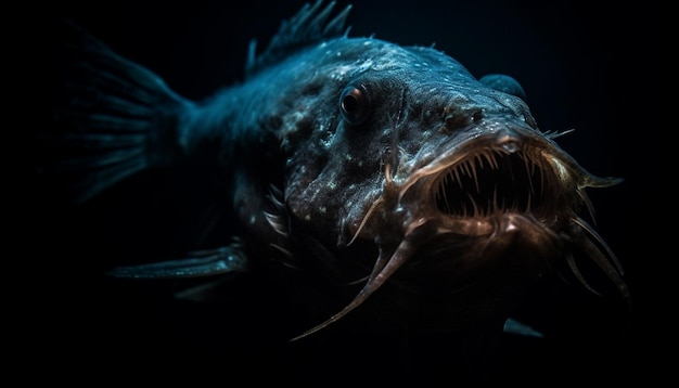 Kostenloses Foto scharfe zähne eines unterwasserdrachens in bewegung, erzeugt von ki