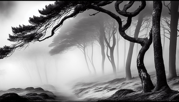 Schattenbild im Nebel gespenstisches Waldgeheimnis enthüllte generative KI