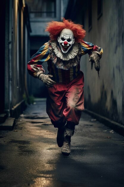 Schauen Sie sich einen schrecklichen Clown an, der rennt.