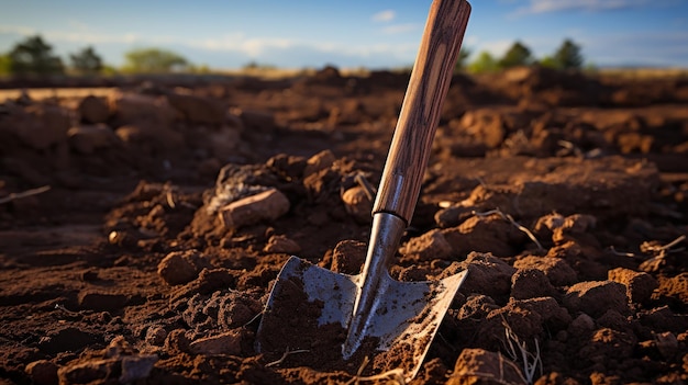 Kostenloses Foto schaufel, die in den gartenboden getrieben wird