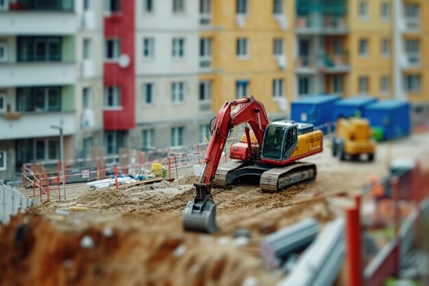 Schauplatz der Baustelle mit Ausrüstung