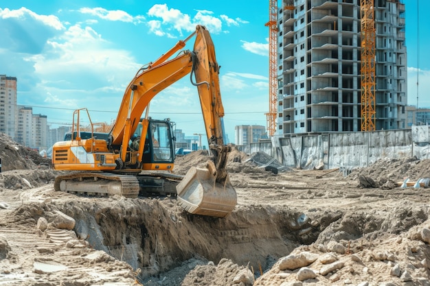 Schauplatz der Baustelle mit Ausrüstung