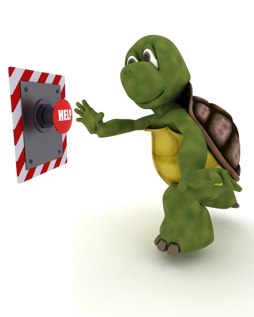 Schildkröte schiebt einen roten Knopf