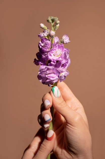 Schließen Sie oben auf Schönheitsnagelkunst mit Blume