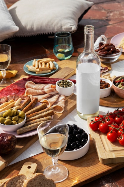 Schmackhaftes Lebensmittelassortiment mit hohem Winkel