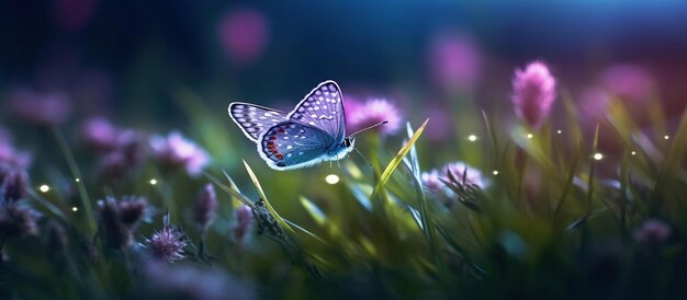 Schmetterling auf der Graswiese bei Nacht KI-generiertes Bild