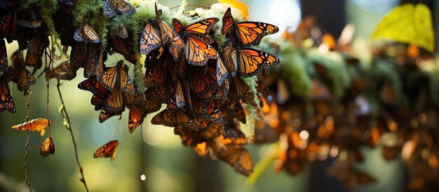 Schmetterlinge hängen an einem Ast im Wald. Selektiver Fokus