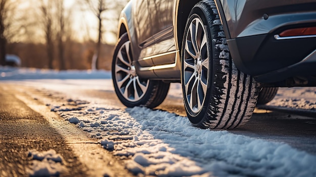 Kostenloses Foto schneereife autoreifen auf einer kalten straße