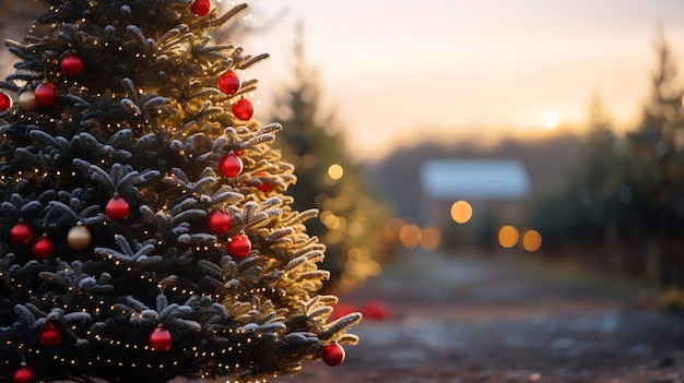 Kostenloses Foto schön geschmückter weihnachtsbaum in der stadtstraße