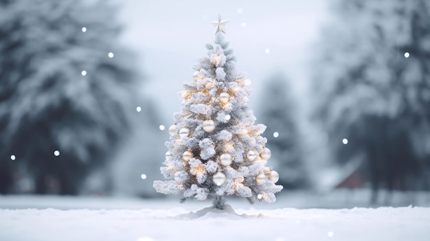 Kostenloses Foto schön geschmückter weihnachtsbaum mit schnee