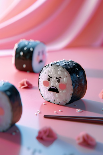 Kostenloses Foto schöne 3d-sushi mit gesicht