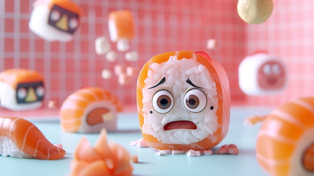 Schöne 3D-Sushi mit Gesicht