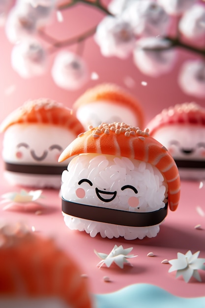 Kostenloses Foto schöne 3d-sushi mit gesicht