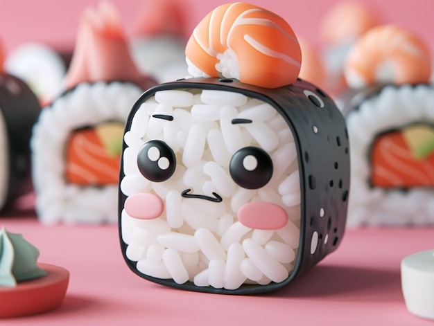 Kostenloses Foto schöne 3d-sushi mit gesicht
