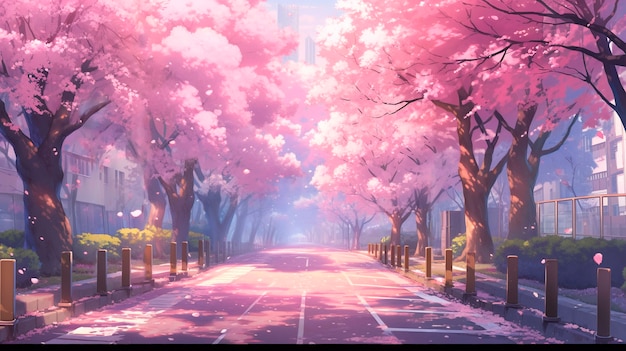 Schöne Anime-Sakura-Landschaft Zeichentrickfilm-Szene