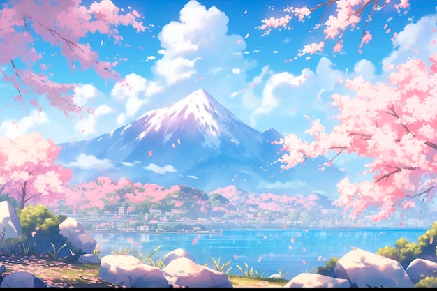 Schöne Anime-Sakura-Landschaft Zeichentrickfilm-Szene