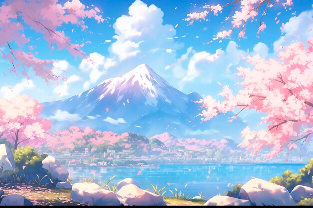 Schöne Anime-Sakura-Landschaft Zeichentrickfilm-Szene