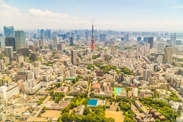 Schöne Architektur, die Tokyo-Stadt mit Tokyo-Turm errichtet