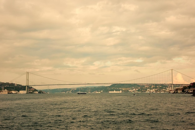 Schöne Aussicht auf den Bosporus die Bosporus-Brücke, die asiatische und europäische Seiten von Istanbul verbindet Bosporus-Brücke in Istanbul Türkei verbindet Asien und Europa