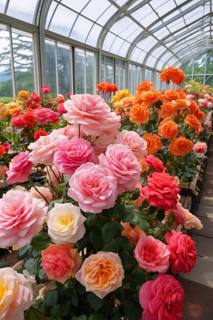 Schöne blühende Rosen im Gewächshaus