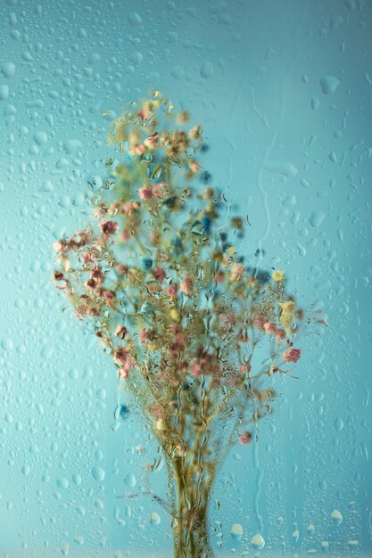 Schöne Blumen hinter Feuchtigkeitsglas