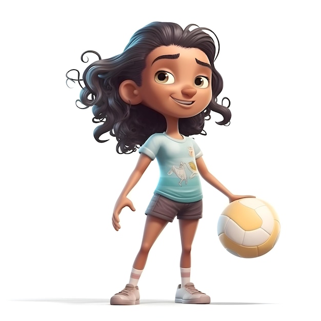 Schöne Cartoon-Mädchen mit einem Fußball auf weißem Hintergrund