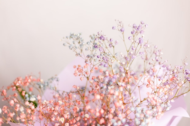 Schöne Dekoration niedliche kleine getrocknete bunte Blumen, Tapete.