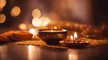 Kostenloses Foto schöne diwali-diya oder beleuchtungslampe auf dunklem hintergrund