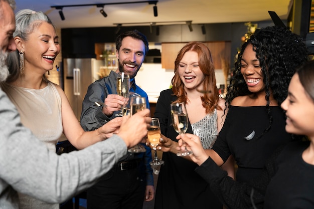 Schöne Familie, die eine Silvesterparty genießt