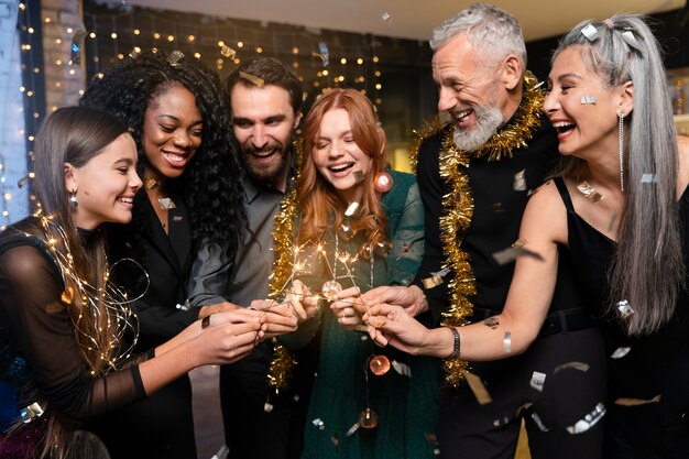 Schöne Familie, die eine Silvesterparty genießt