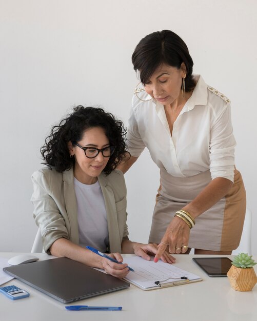 Schöne Frauen, die zusammen an einem Projekt arbeiten