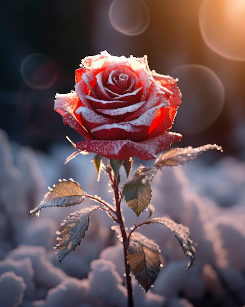 Kostenloses Foto schöne gefrorene rose im freien
