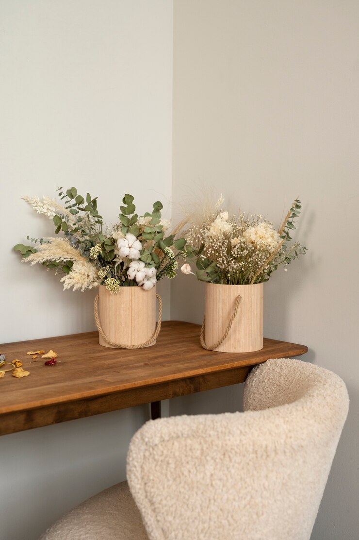Kostenlose Foto schöne getrocknete blumen auf einem holztisch