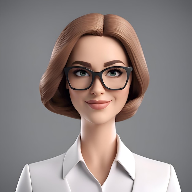 Kostenloses Foto schöne junge frau mit brille auf einem grauen hintergrund 3d-rendering