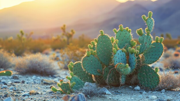 Schöne Kaktuspflanze mit Wüstenlandschaft
