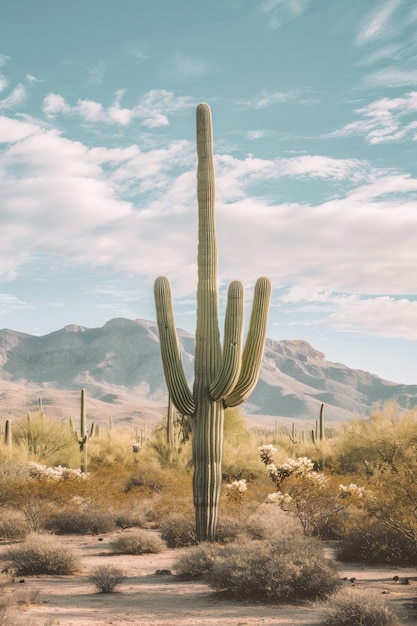 Schöne Kaktuspflanze mit Wüstenlandschaft