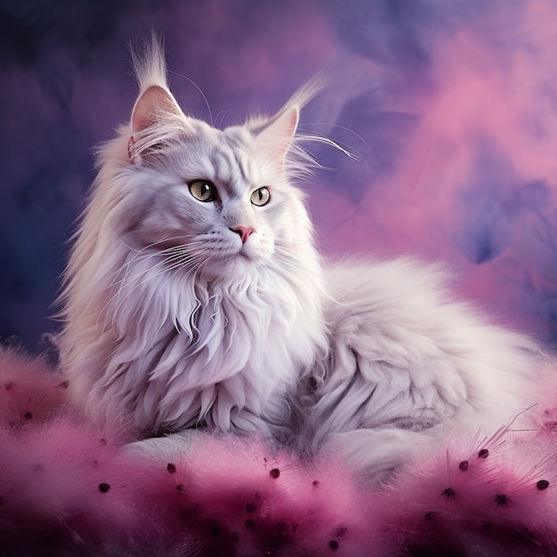 Schöne Katze mit flauschigem Hintergrund