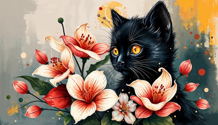 Kostenlose Foto schöne katzen- und blumentapeten