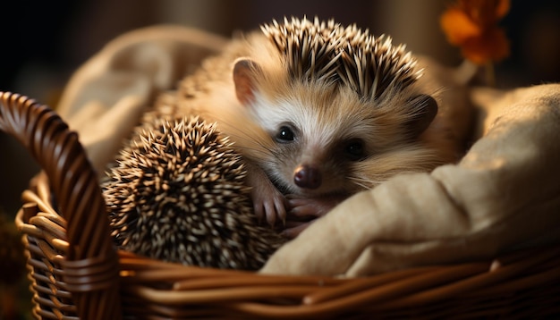 Kostenloses Foto schöne kleine igel mit flauschigem fell, die friedlich im herbstwald schlafen, erzeugt von künstlicher intelligenz