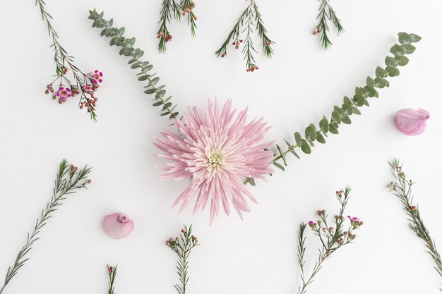 Schöne Komposition mit Blumen in den rosafarbenen Tönen