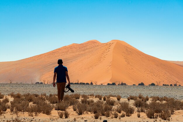 Schöne Landschaft des orange Sanddünen-Orangensandes an der Namib-Wüste im Namib-Naukluft-Nationalpark Sossusvlei in Namibia.