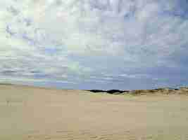 Kostenloses Foto schöne landschaft eines sandstrandes unter einem bewölkten himmel in leba, polen