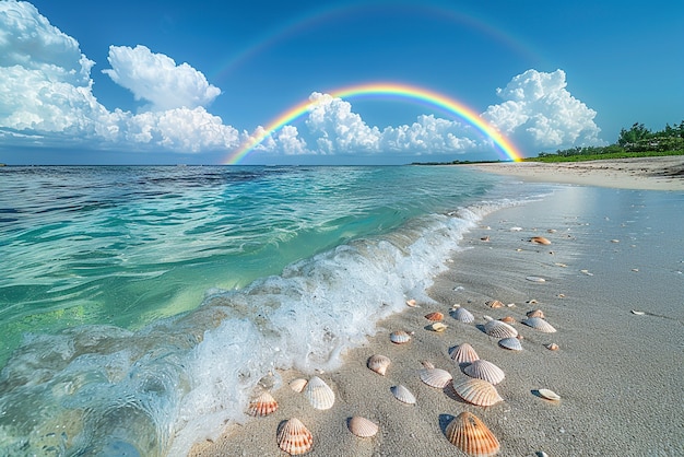 Kostenloses Foto schöne landschaft mit regenbogen am strand