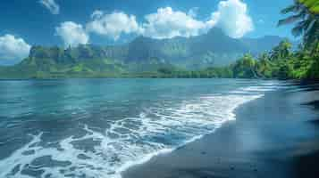 Kostenloses Foto schöne naturlandschaft mit schwarzem sandstrand und meer