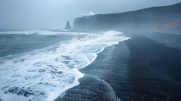 Kostenloses Foto schöne naturlandschaft mit schwarzem sandstrand und meer