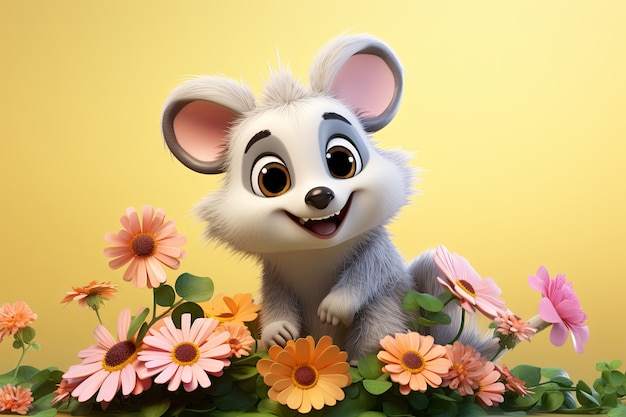 Kostenloses Foto schöne opossum mit blumen