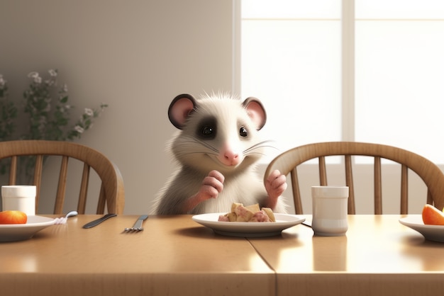 Kostenloses Foto schöne opossum mit leckerem essen